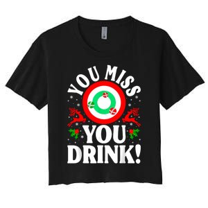 You Miss Game You Drink Game Ugly Christmas Sweater Funny Women's Crop Top Tee