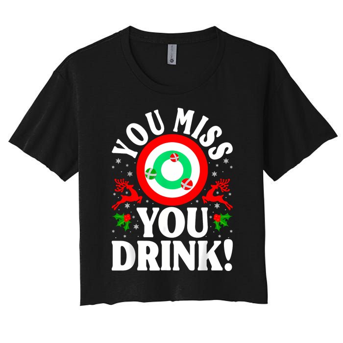 You Miss Game You Drink Game Ugly Christmas Sweater Funny Women's Crop Top Tee