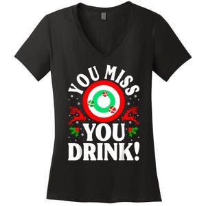 You Miss Game You Drink Game Ugly Christmas Sweater Funny Women's V-Neck T-Shirt