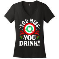 You Miss Game You Drink Game Ugly Christmas Sweater Funny Women's V-Neck T-Shirt