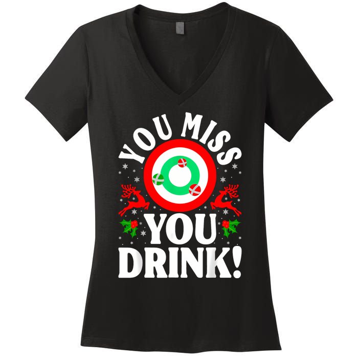 You Miss Game You Drink Game Ugly Christmas Sweater Funny Women's V-Neck T-Shirt