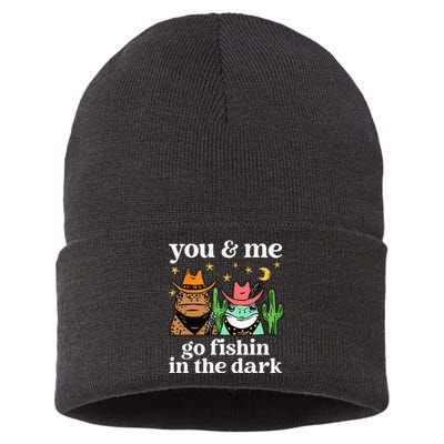 You & Me Go Fishin In The Dark Country Frogs Quote Sustainable Knit Beanie