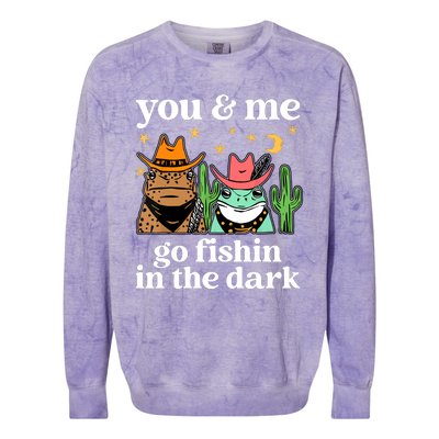 You & Me Go Fishin In The Dark Country Frogs Quote Colorblast Crewneck Sweatshirt