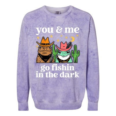 You & Me Go Fishin In The Dark Country Frogs Quote Colorblast Crewneck Sweatshirt