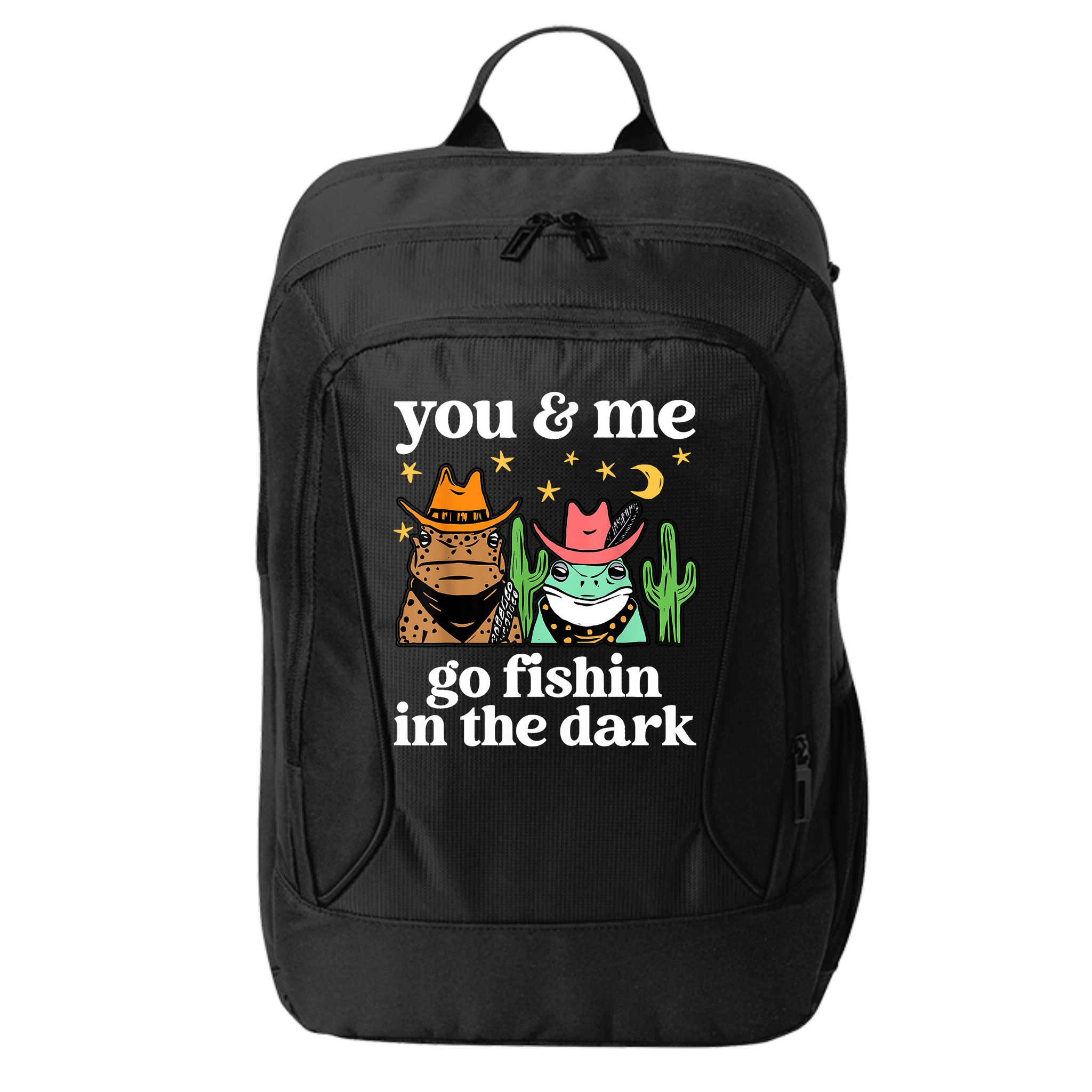You & Me Go Fishin In The Dark Country Frogs Quote City Backpack