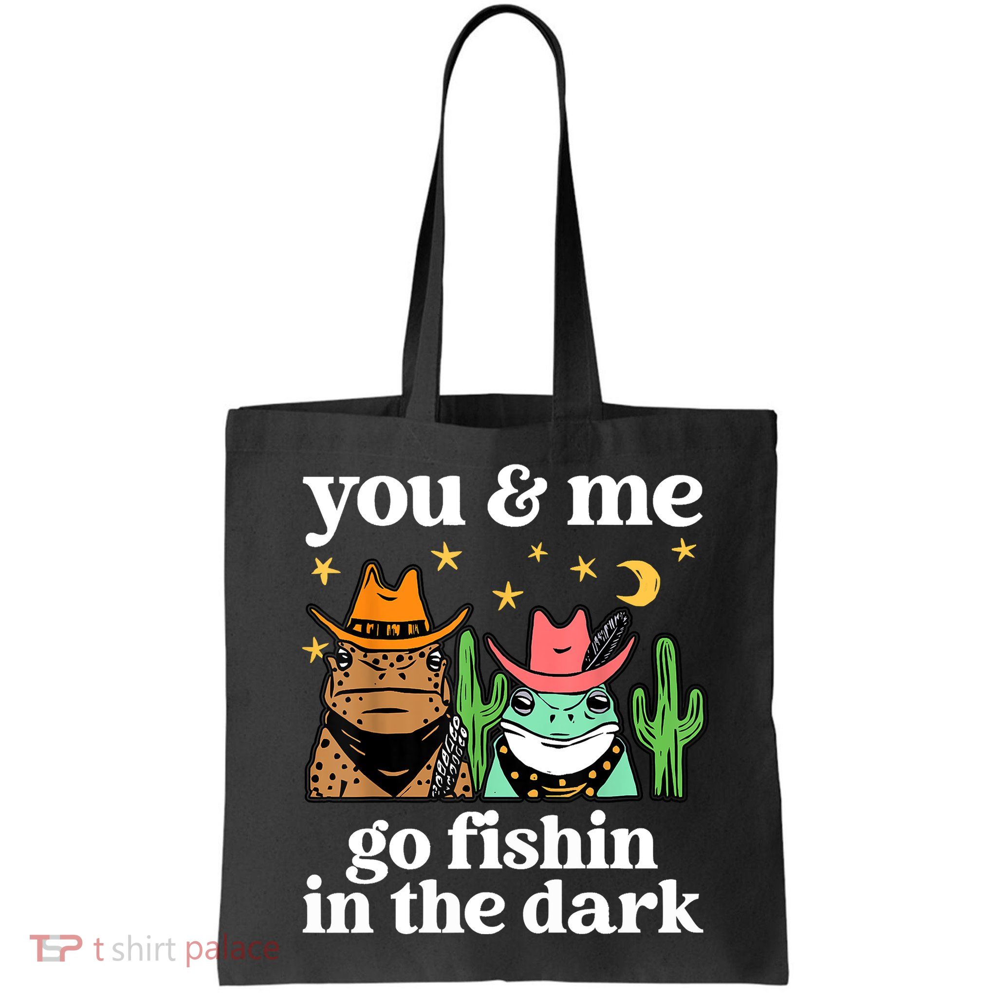You & Me Go Fishin In The Dark Country Frogs Quote Bag