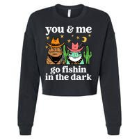 You & Me Go Fishin In The Dark Country Frogs Quote Cropped Pullover Crew