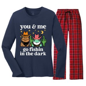 You & Me Go Fishin In The Dark Country Frogs Quote Women's Long Sleeve Flannel Pajama Set 