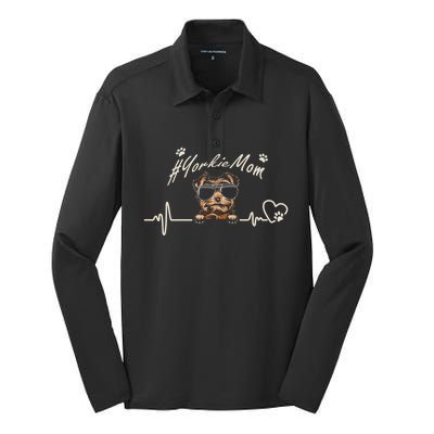 Yorkie Mom Heartbeat With Dog Cool Gift For Mothers Day Silk Touch Performance Long Sleeve Polo