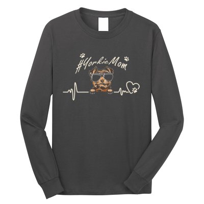 Yorkie Mom Heartbeat With Dog Cool Gift For Mothers Day Long Sleeve Shirt