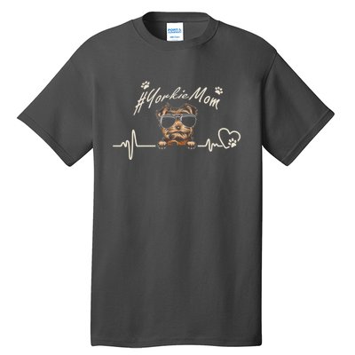 Yorkie Mom Heartbeat With Dog Cool Gift For Mothers Day Tall T-Shirt