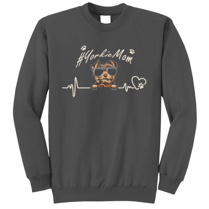 Yorkie Mom Heartbeat With Dog Cool Gift For Mothers Day Tall Sweatshirt