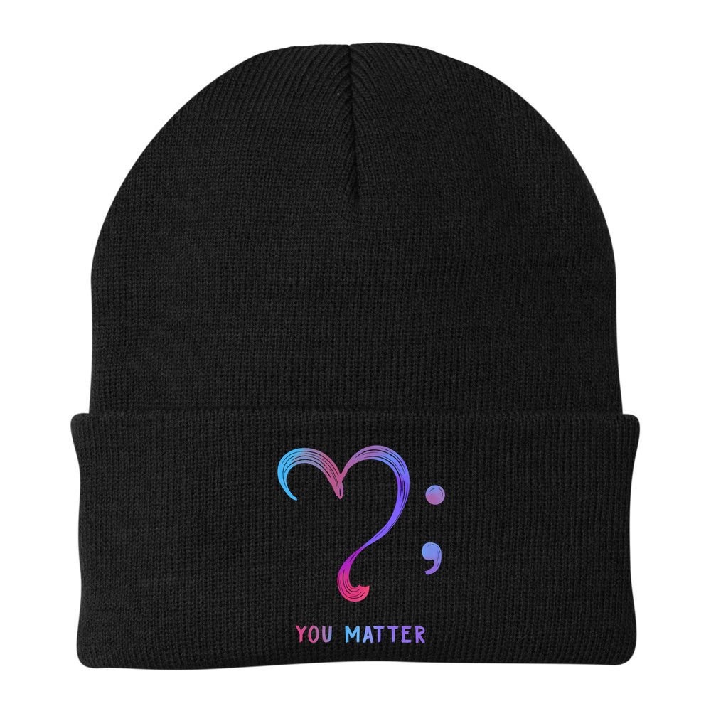 You Matter Heart And Semicolon Suicide Prevention Gift Beanie