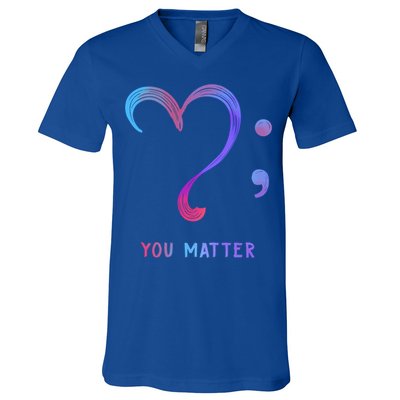 You Matter Heart And Semicolon Suicide Prevention Gift V-Neck T-Shirt