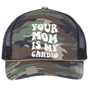 Your Mom Is My Cardio Gym, Muscular, Working Out, Fitness Retro Rope Trucker Hat Cap