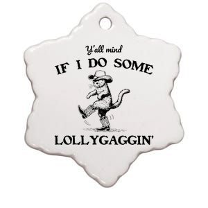 YAll Mind If I Do Some Lollygagging Funny Cowboy Cat Ceramic Star Ornament