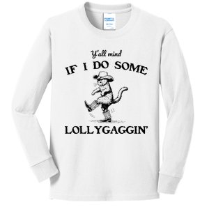 YAll Mind If I Do Some Lollygagging Funny Cowboy Cat Kids Long Sleeve Shirt