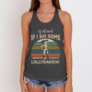 YAll Mind If I Do Some Lollygagging Funny Cowboy Frog Women's Knotted Racerback Tank