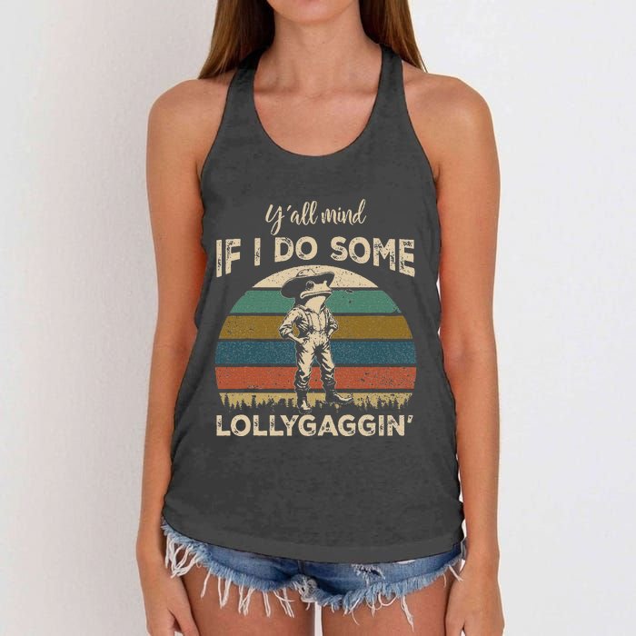 YAll Mind If I Do Some Lollygagging Funny Cowboy Frog Women's Knotted Racerback Tank