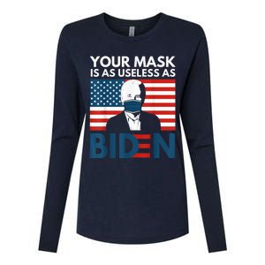 Your Mask Is As Useless as Biden Anti Biden Sucks Political Womens Cotton Relaxed Long Sleeve T-Shirt