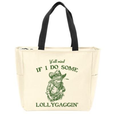 YAll Mind If I Do Some Lollygagging Funny Cowboy Frog Zip Tote Bag