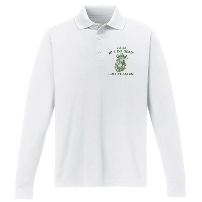 YAll Mind If I Do Some Lollygagging Funny Cowboy Frog Performance Long Sleeve Polo