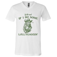 YAll Mind If I Do Some Lollygagging Funny Cowboy Frog V-Neck T-Shirt