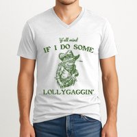 YAll Mind If I Do Some Lollygagging Funny Cowboy Frog V-Neck T-Shirt