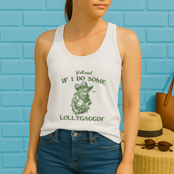 YAll Mind If I Do Some Lollygagging Funny Cowboy Frog Womens Tank Top