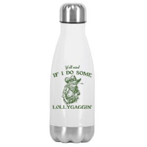 YAll Mind If I Do Some Lollygagging Funny Cowboy Frog Stainless Steel Insulated Water Bottle