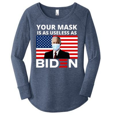 Your Mask Is As Useless As Biden Funny Women's Perfect Tri Tunic Long Sleeve Shirt