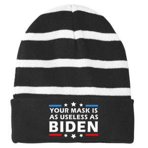 Your Mask Is As Useless As Joe Biden Sucks Funny Political  Striped Beanie with Solid Band