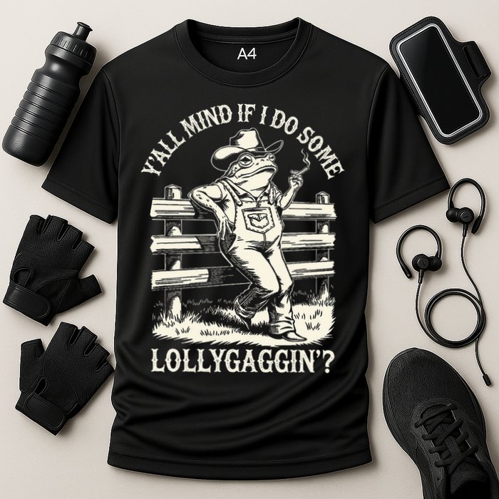 Yall Mind If I Do Some Lollygagging Cowboy Western Frog Cooling Performance Crew T-Shirt