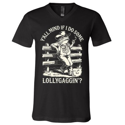 Yall Mind If I Do Some Lollygagging Cowboy Western Frog V-Neck T-Shirt