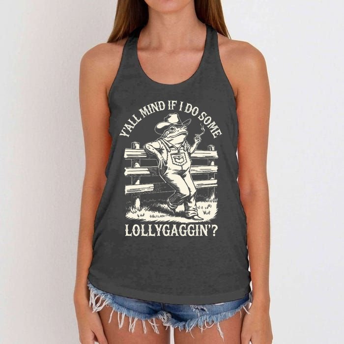 Yall Mind If I Do Some Lollygagging Cowboy Western Frog Women's Knotted Racerback Tank