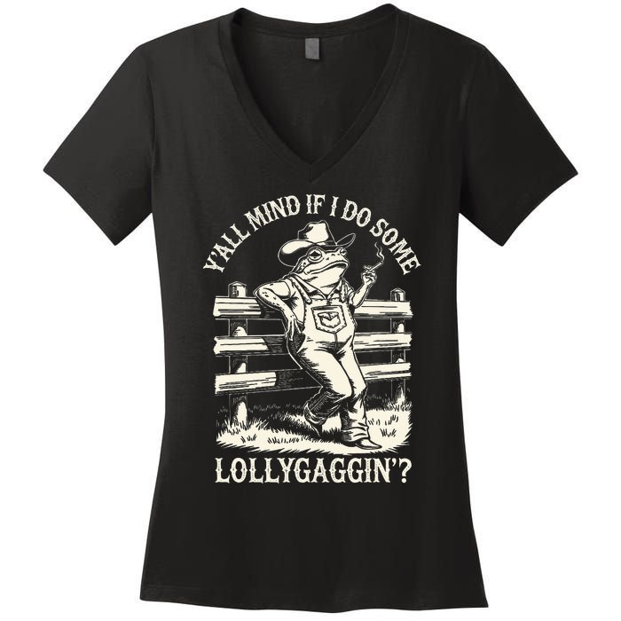 Yall Mind If I Do Some Lollygagging Cowboy Western Frog Women's V-Neck T-Shirt