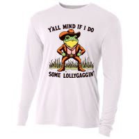 YAll Mind If I Do Some Lollygaggin Vintage Cowboy Frog Meme Cooling Performance Long Sleeve Crew