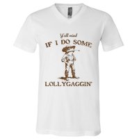 YAll Mind If I Do Some Lollygagging Funny Cowboy Frog V-Neck T-Shirt