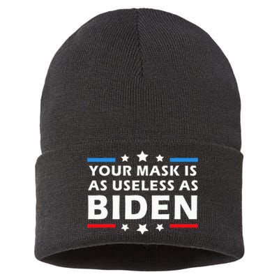 Your Mask Is As Useless As Joe Biden Sucks Funny Political Sustainable Knit Beanie