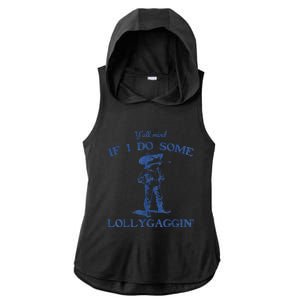 YAll Mind If I Do Some Lollygagging Cow Frog Ladies PosiCharge Tri-Blend Wicking Draft Hoodie Tank