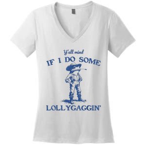 YAll Mind If I Do Some Lollygagging Cow Frog Women's V-Neck T-Shirt