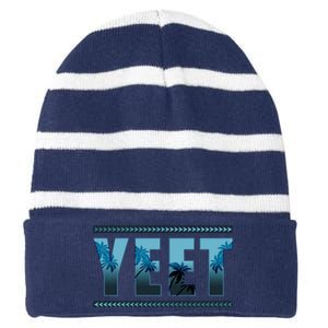 Cool Yeet Meme Striped Beanie with Solid Band