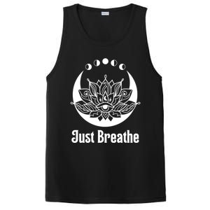 Yoga Meditation Just Breathe Moon Phase Spiritual Teal Aqua Great Gift PosiCharge Competitor Tank