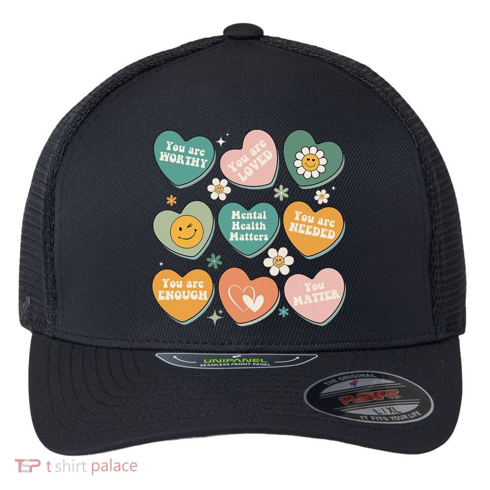 You Matter Kindness Be Kind Groovy Mental Health Matters Flexfit Unipanel Trucker Cap