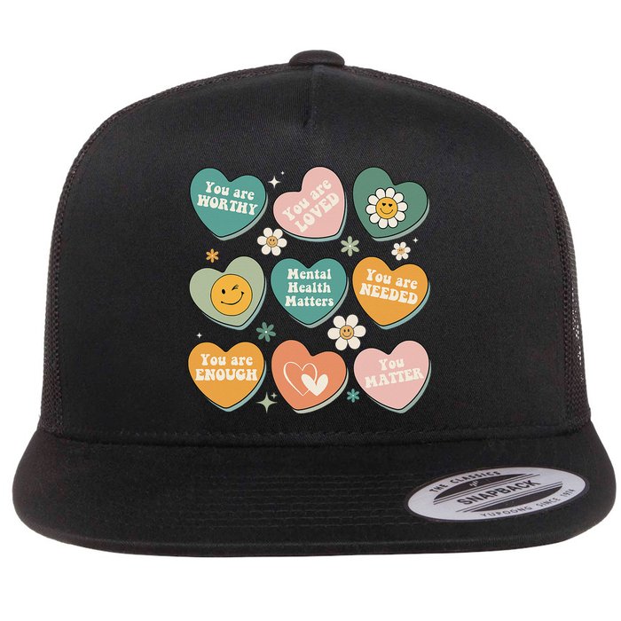 You Matter Kindness Be Kind Groovy Mental Health Matters Flat Bill Trucker Hat