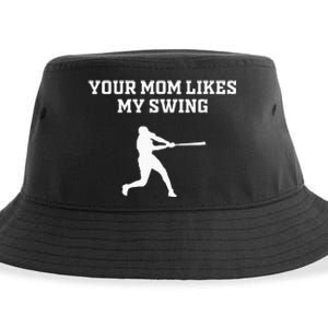 Your Mom Likes My Swing Baseball Funny Gift Drip Rizz Sustainable Bucket Hat