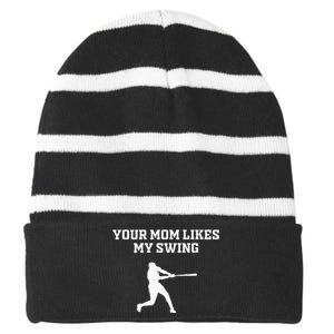 Your Mom Likes My Swing Baseball Funny Gift Drip Rizz Striped Beanie with Solid Band