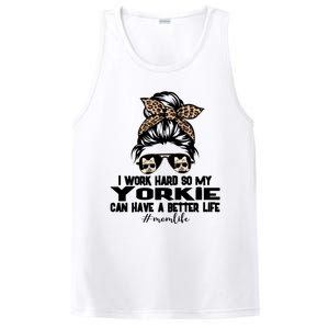 Yorkie Mom Life Messy Bun Hair I Work Hard Funny Great Gift PosiCharge Competitor Tank