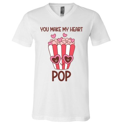 You Make My Heart Pop Funny Popcorn V-Neck T-Shirt