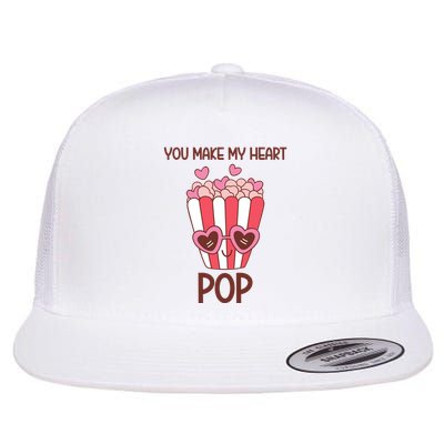 You Make My Heart Pop Funny Popcorn Flat Bill Trucker Hat